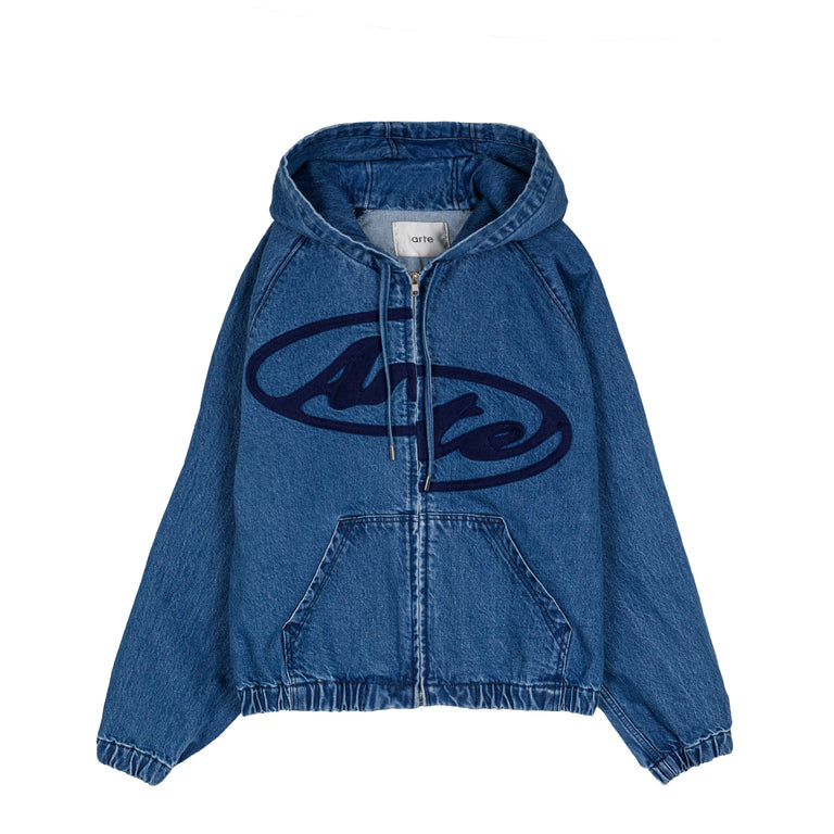 Arte Antwerp Split Logo Denim Hood Jacket - XL / Navy
