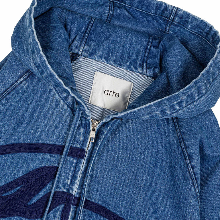 Arte Antwerp Split Logo Denim Hood Jacket - XL / Navy - 2