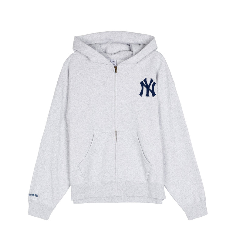 Sporty & Rich Heritage Yankees Serif Zip Hoodie - L / Heather Gray
