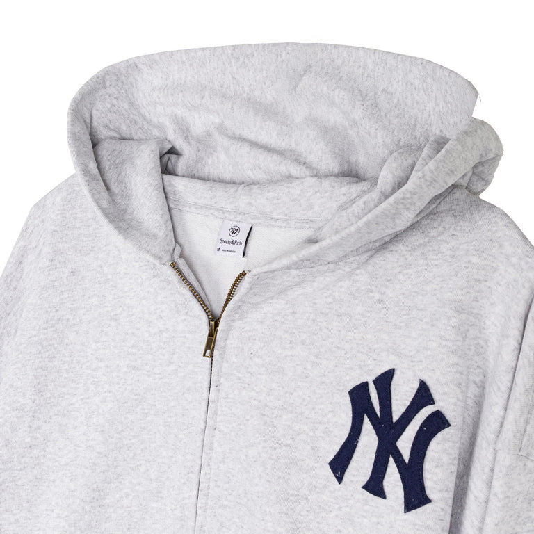 Sporty & Rich Heritage Yankees Serif Zip Hoodie - L / Heather Gray - 2