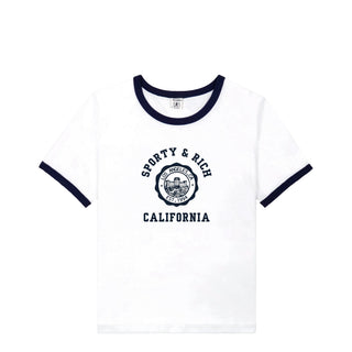 Sporty & Rich California Emblem Soft Ringer Tee - L / White / Dark Navy Dark Navy