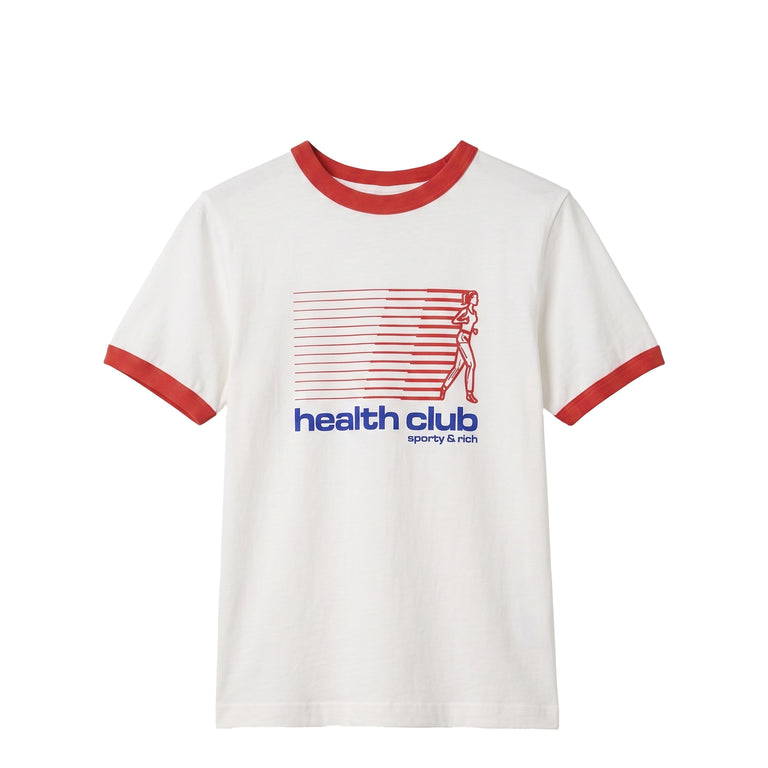 Sporty & Rich Bold Health Soft Ringer Tee - L / White / Sports Red / Soda - 1