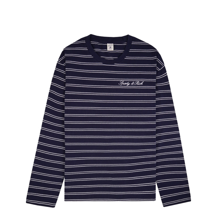 Sporty & Rich Signature Logo Easy Longsleeve - L / Dark Navy / White White
