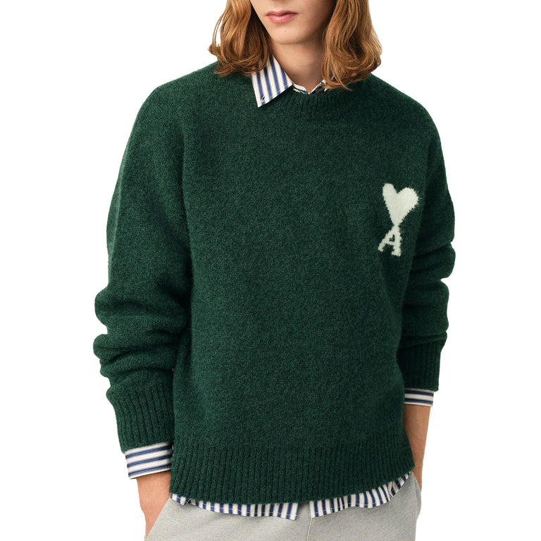 AMI Paris	Ami De Coeur Alpaca Sweater - S / Vert Bouteille / Noir - 2
