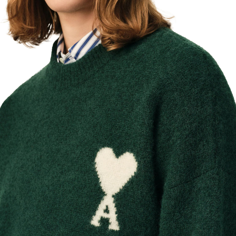 AMI Paris	Ami De Coeur Alpaca Sweater - S / Vert Bouteille / Noir - 4