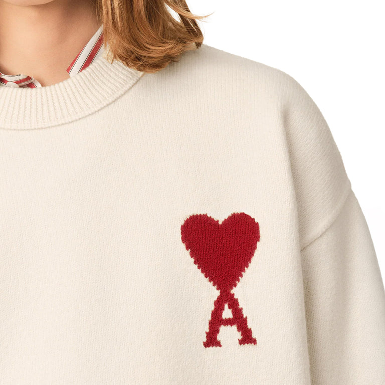 AMI Paris	Ami De Coeur Wool Sweater - M / Off-White / Red - 2