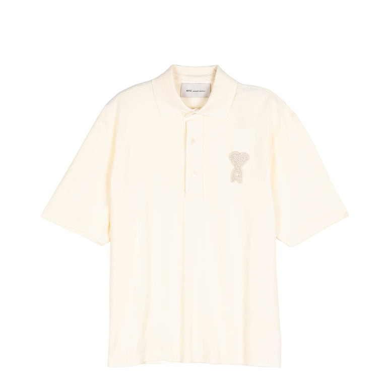 AMI Paris	Ami De Coeur Knitted Patch Polo - XL / White Cream
