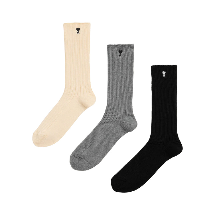 AMI Paris Ami De Coeur Three Pack Socks - 35-38 / White / Grey / Black - 1