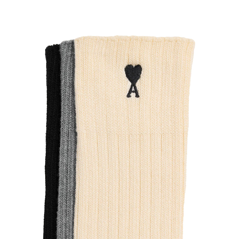 AMI Paris Ami De Coeur Three Pack Socks - 35-38 / White / Grey / Black - 2