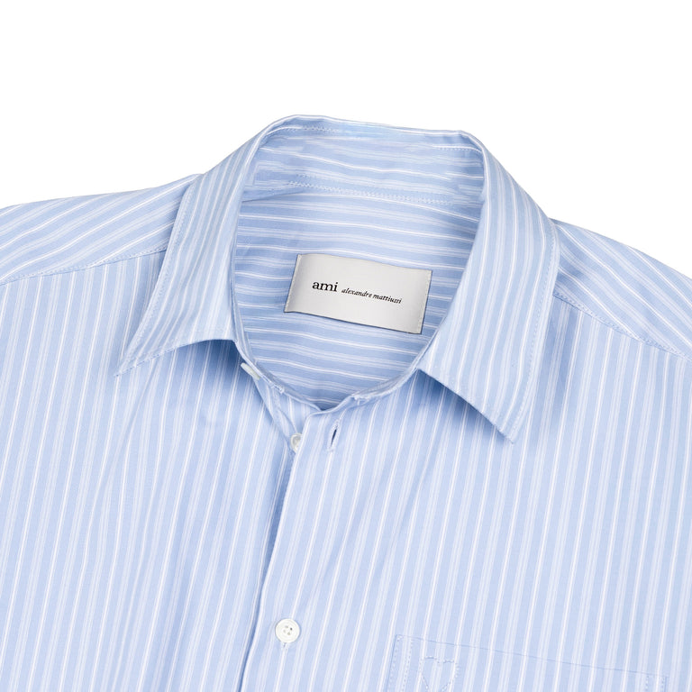 AMI Paris	Long Sleeve Ami De Coeur Boxy Shirt - L / Cashmere Blue / White - 2