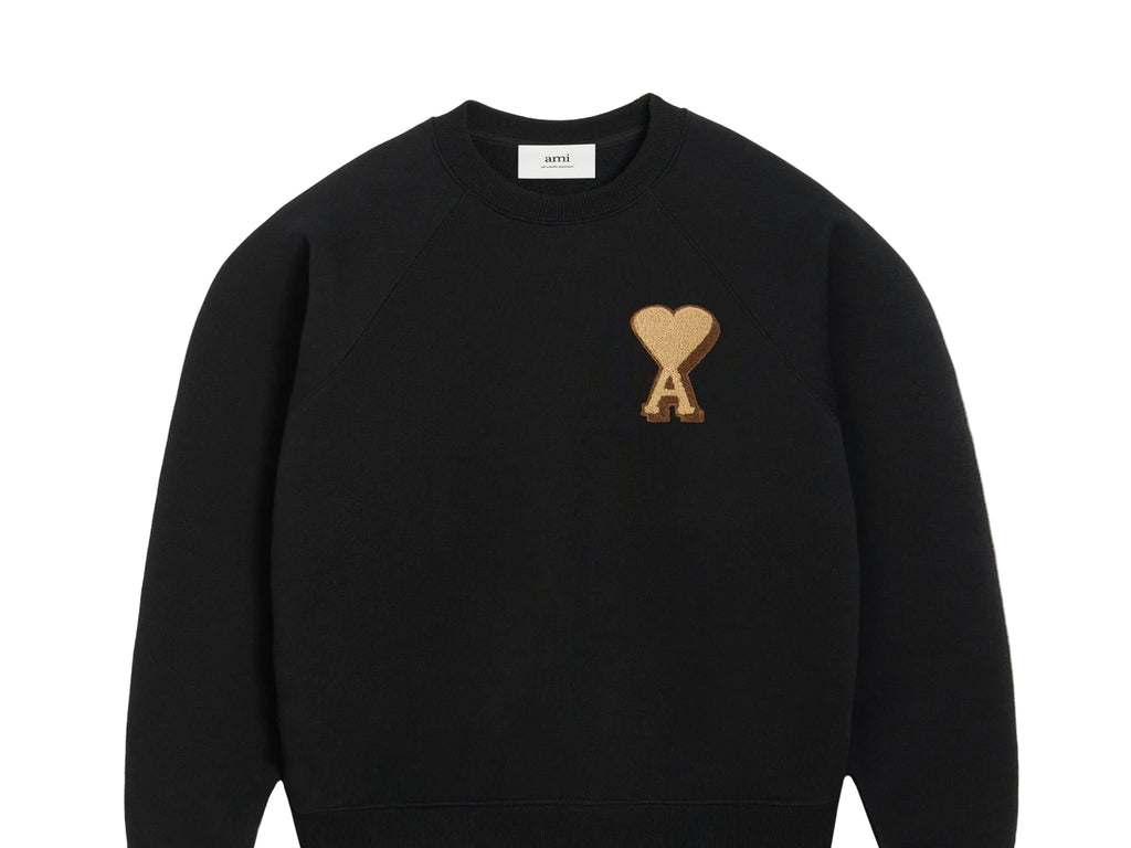 AMI PARIS ブラック トレーナー ハート刺繍 黑 ブラック ウール Ami De Coeur クルーネック セーター ブラック