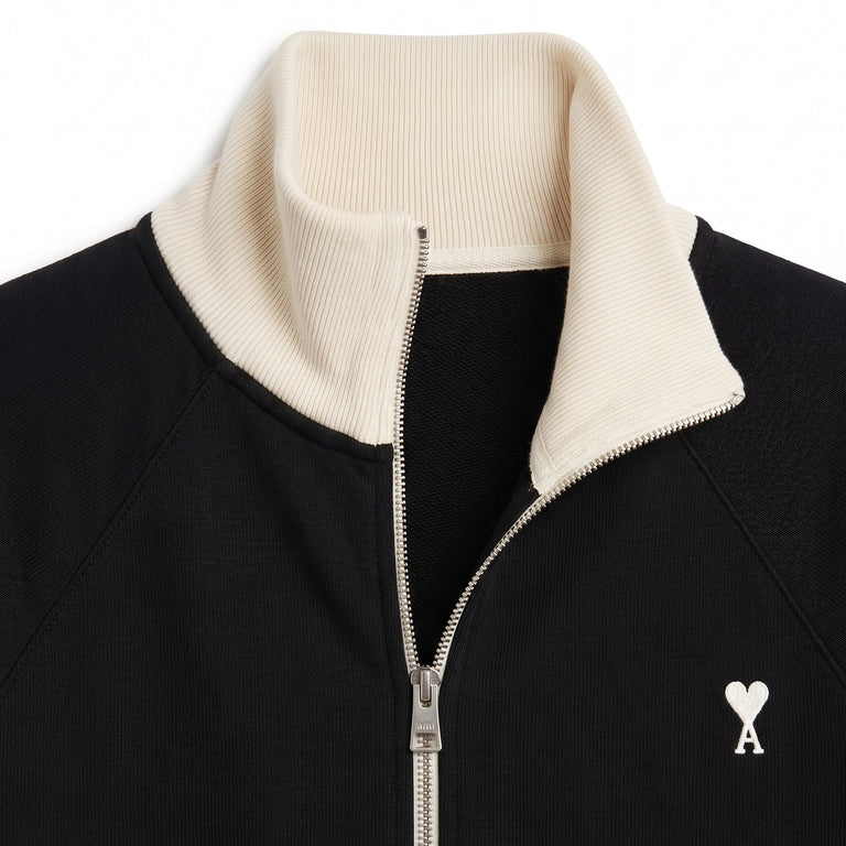 AMI Paris Ami De Coeur Bicolor Zipped Sweatshirt - M / Noir / Ivoire - 2