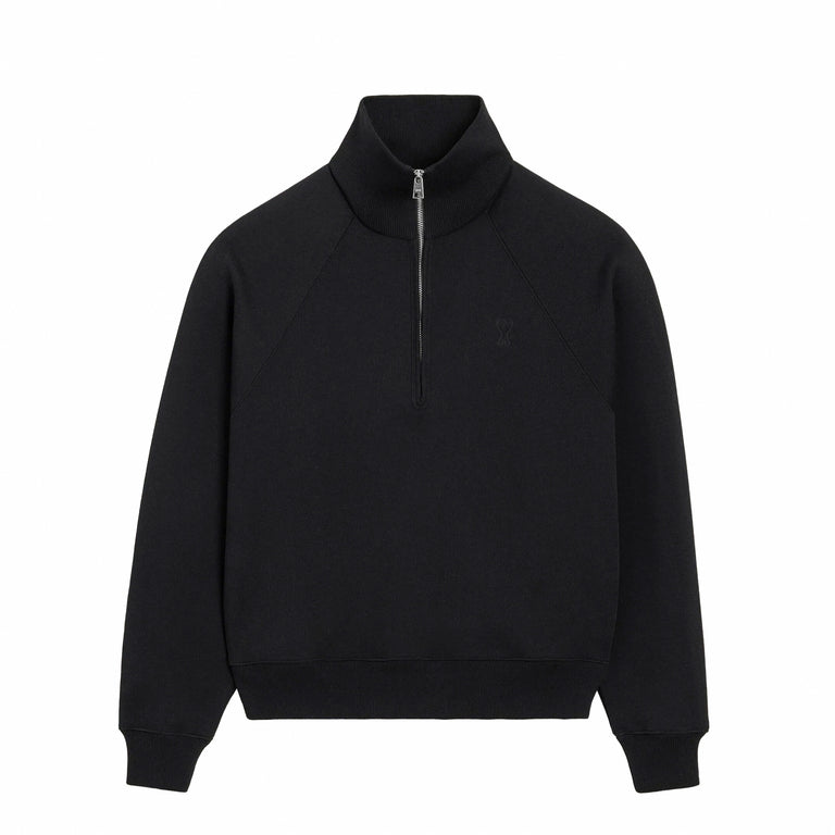 AMI Paris	Ami De Coeur Quarter-Zip Sweater - L / Noir - 1