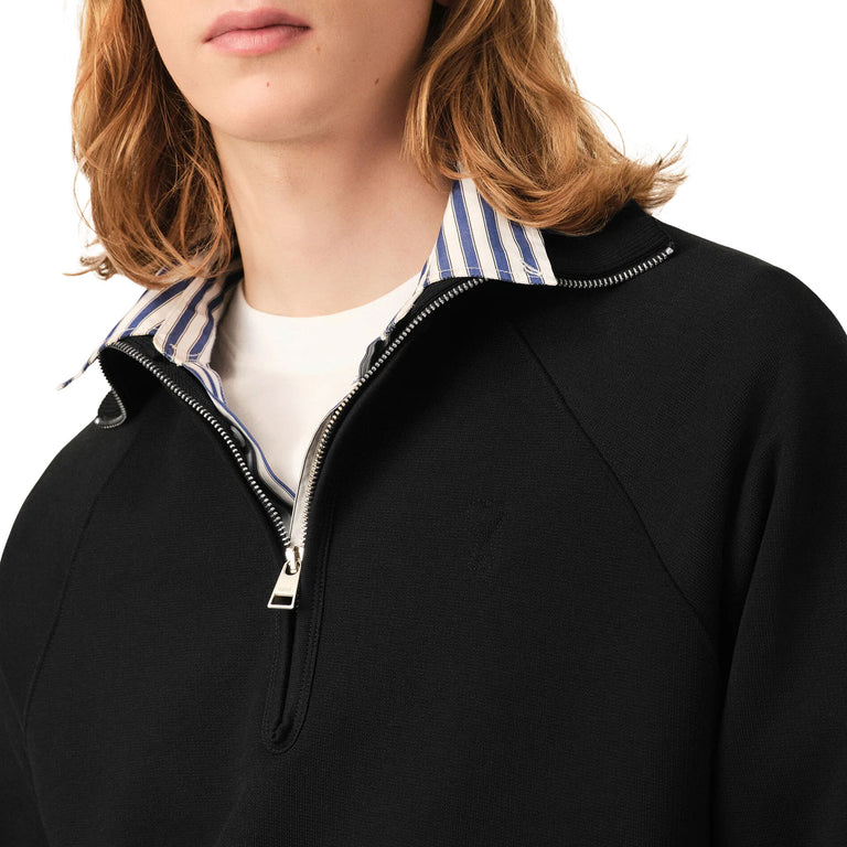 AMI Paris	Ami De Coeur Quarter-Zip Sweater - L / Noir - 4