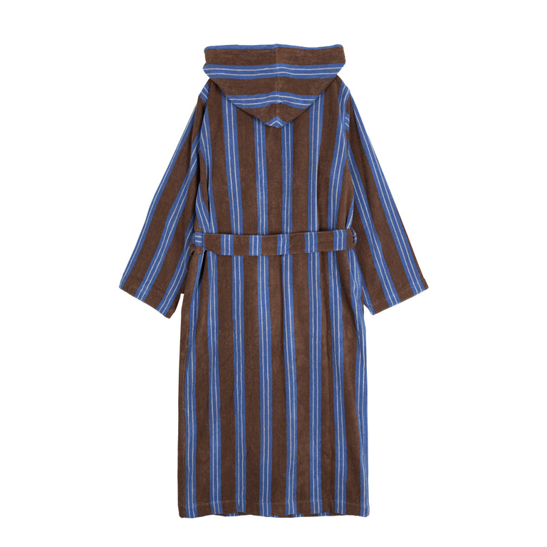 Tekla Hooded Bathrobe - L / Chestnut Stripes - 2
