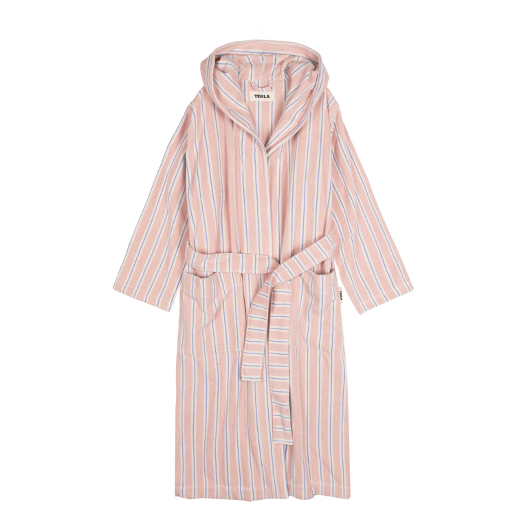 Tekla Hooded Bathrobe - L / Candy Stripes

