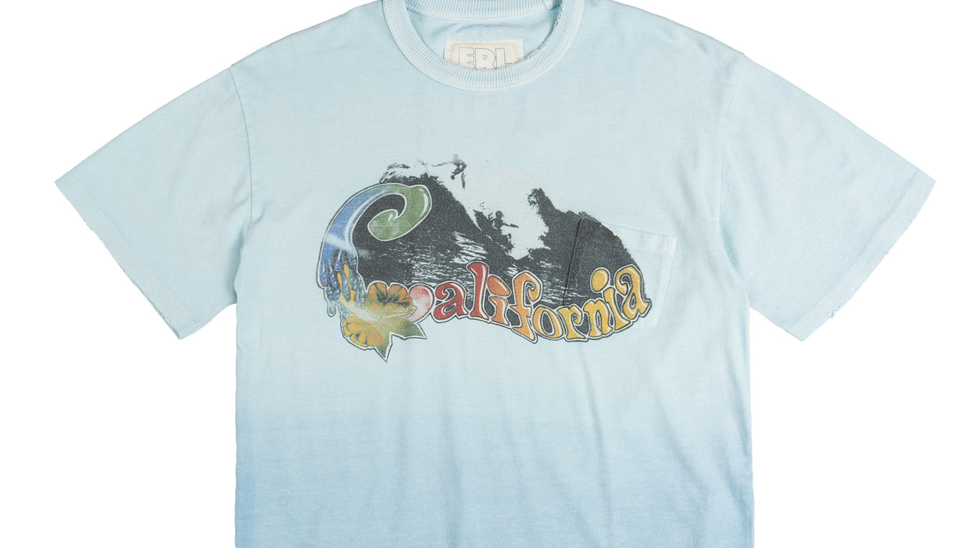 関税送料込【ERL】california カリフォルニア wave Tシャツ ERL California Wave T-Shirt in Pastel Blue | SVD