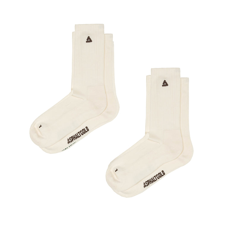 Asphaltgold 2-Pack Stack Logo Socks - 41-46 / Off White / Brown
