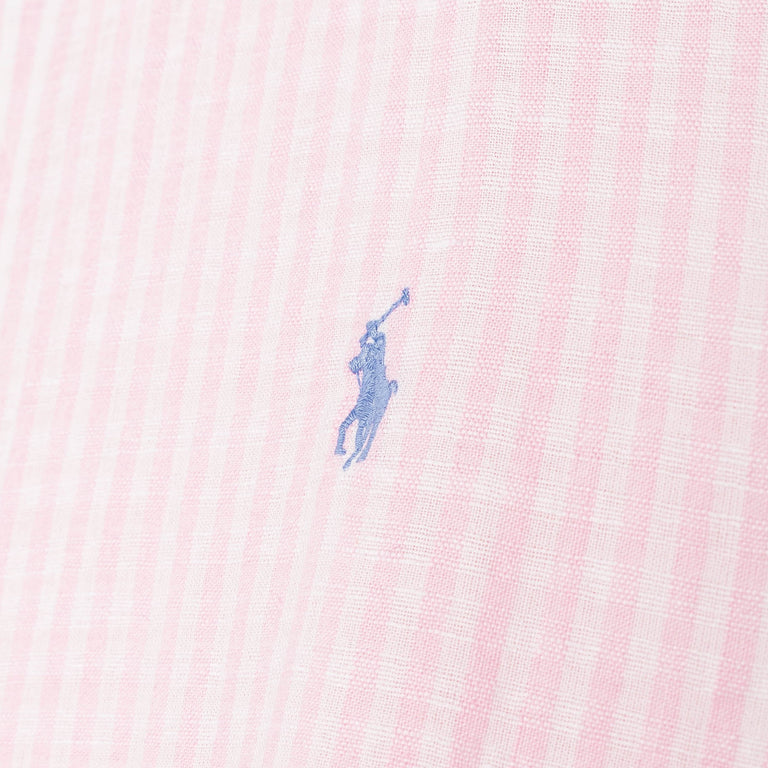 Polo Ralph Lauren Custom Fit Striped Seersucker Linen Shirt - XL / Pink / White - 3