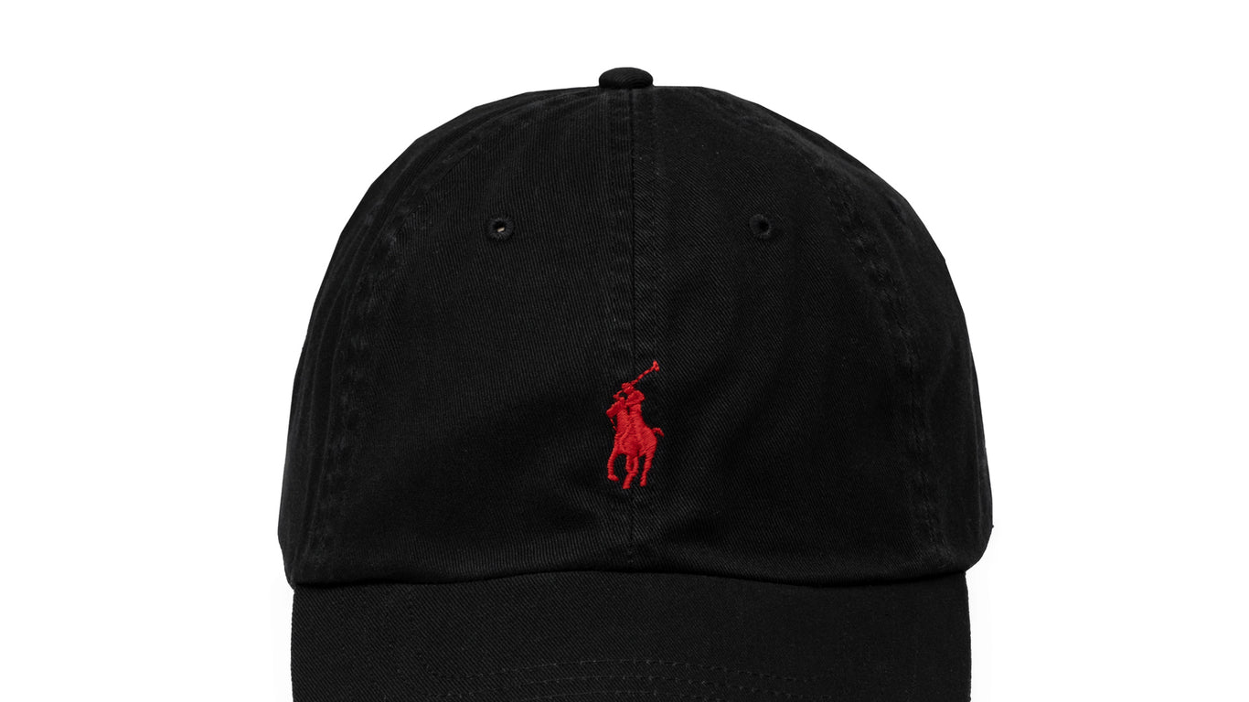 Black and red polo hat on sale