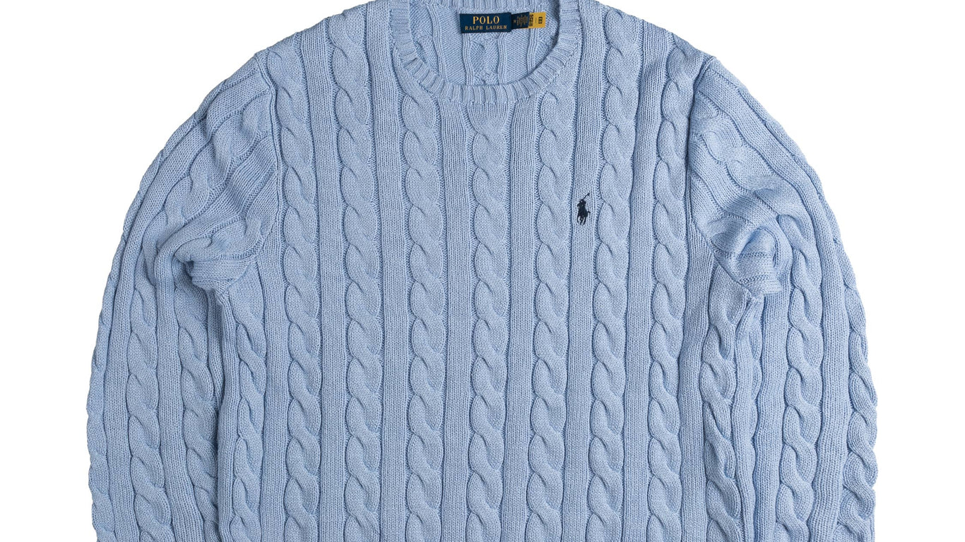 ★★POLO RALPH LAUREN★★ Cable Knit Cotton Sweater Blue MNP Elbow-Patch Cable-Knit Cotton Sweater