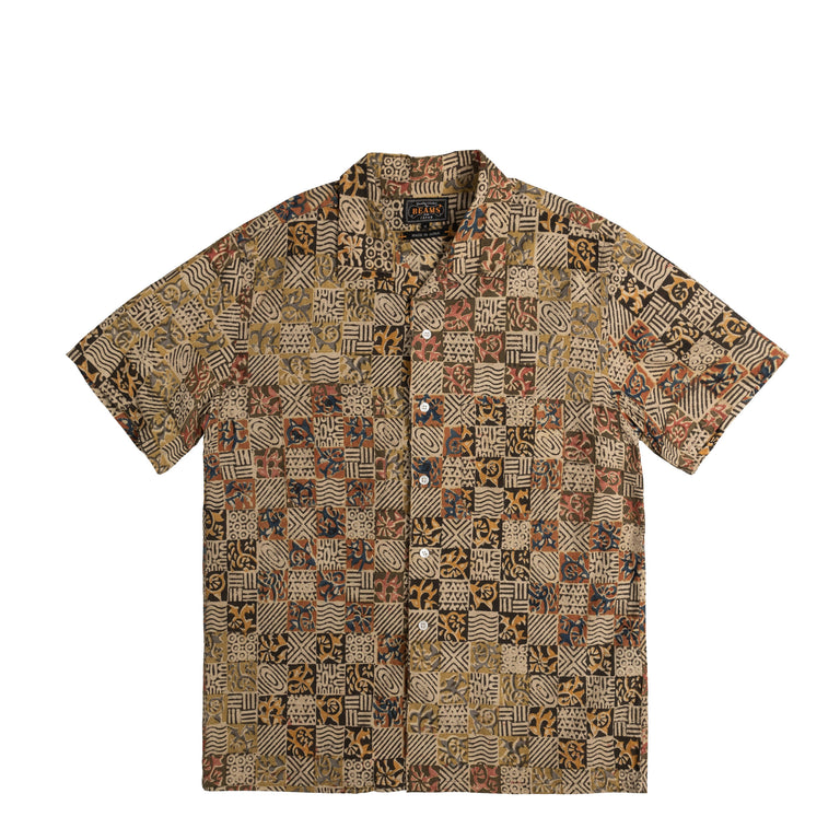 Beams Plus Open Collar Block Print Square