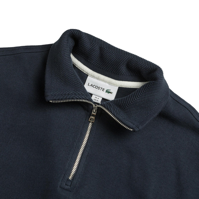 Lacoste Men's Zippered Stand-Up Collar Cotton Sweatshirt - Navy