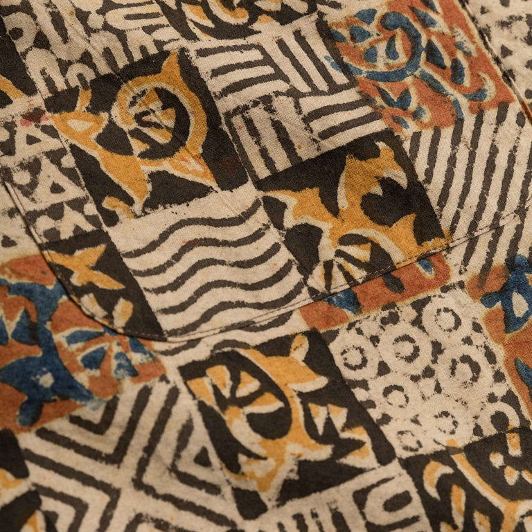 Beams Plus Open Collar Block Print Square