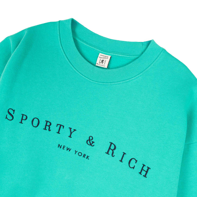 Sporty & Rich Title Embroidered Crewneck - L / Amalfi Green / Light Navy - 2