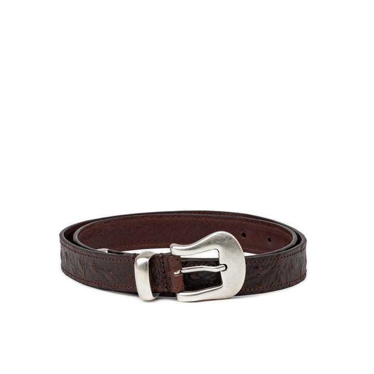 Molebo Triple Hardware Ostrich Embossed Belt - 80 / Brown
