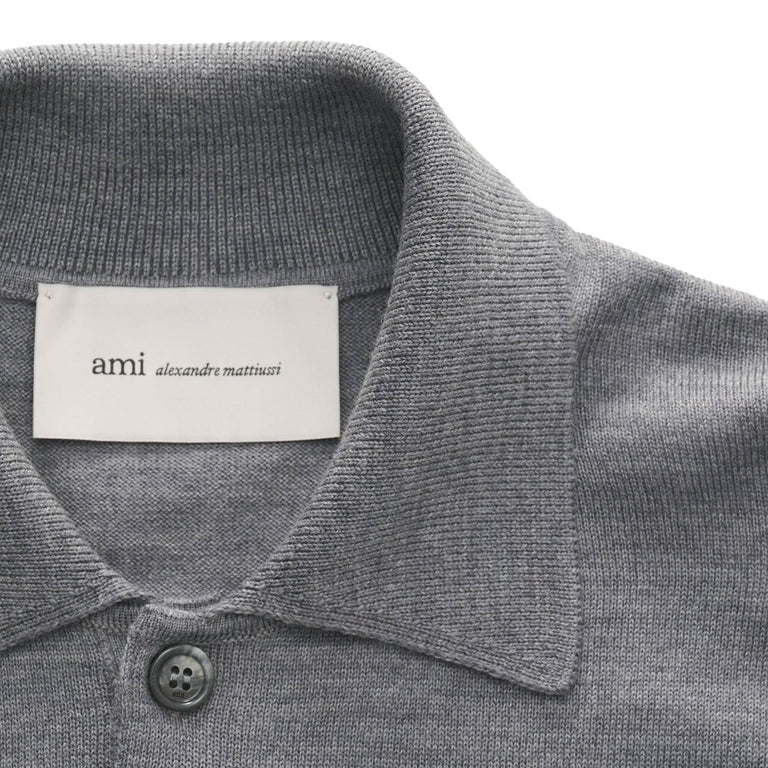 AMI Paris	Ami De Coeur Wool Polo - XL / Gris Cendre Chine / Black - 4

