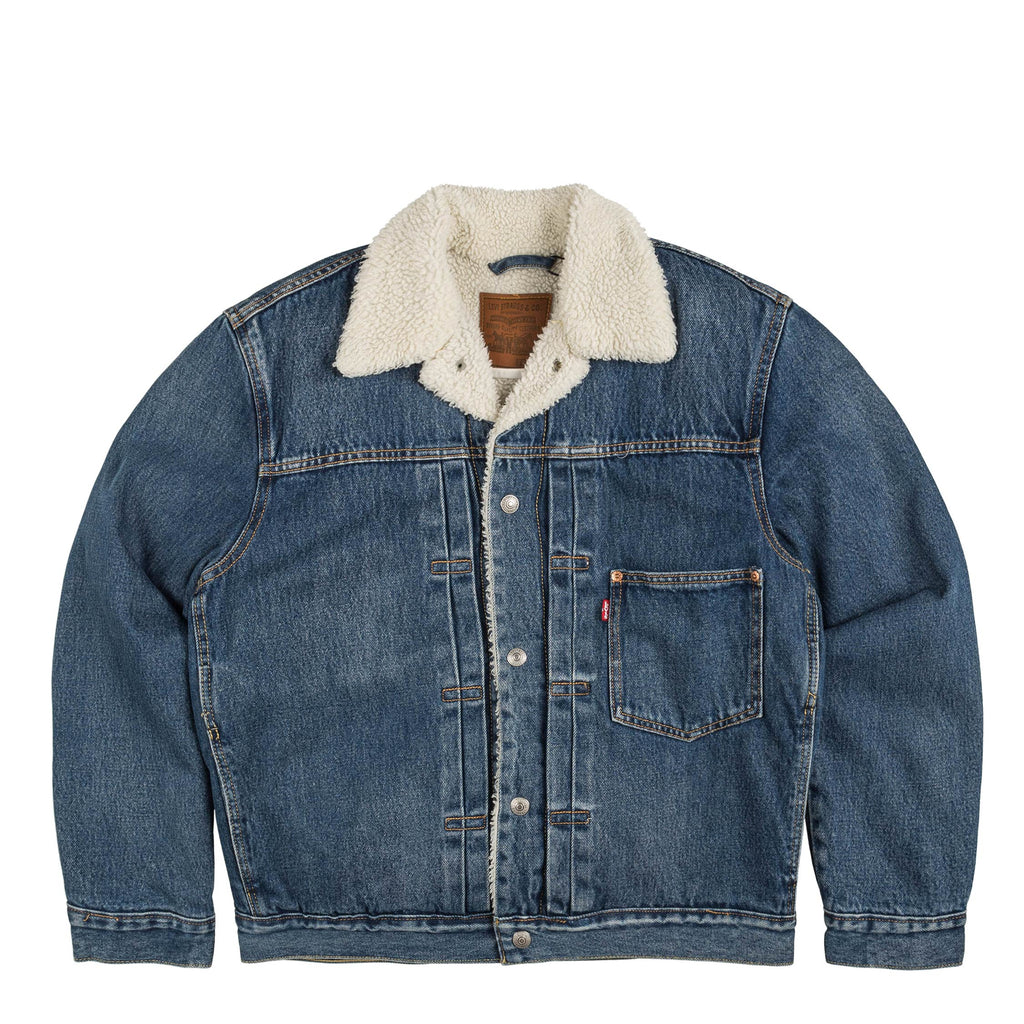 Levi s Type 1 Sherpa Trucker Jacket Medium Indigo Stonewash Blue