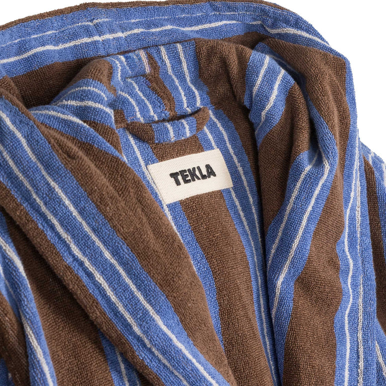 Tekla Hooded Bathrobe - L / Chestnut Stripes - 3

