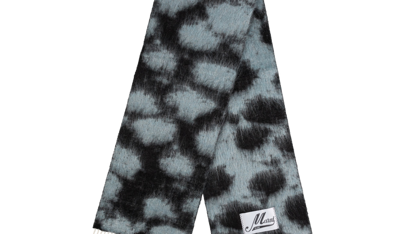 【MARNI】Leopard Wool Blend Muffler Ridden Blue Marni Leopard Wool Blend Scarf » dispo en ligne maintenant !