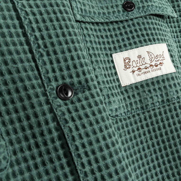 Brain Dead Waffle Button Front Shirt - M / Pine - 3