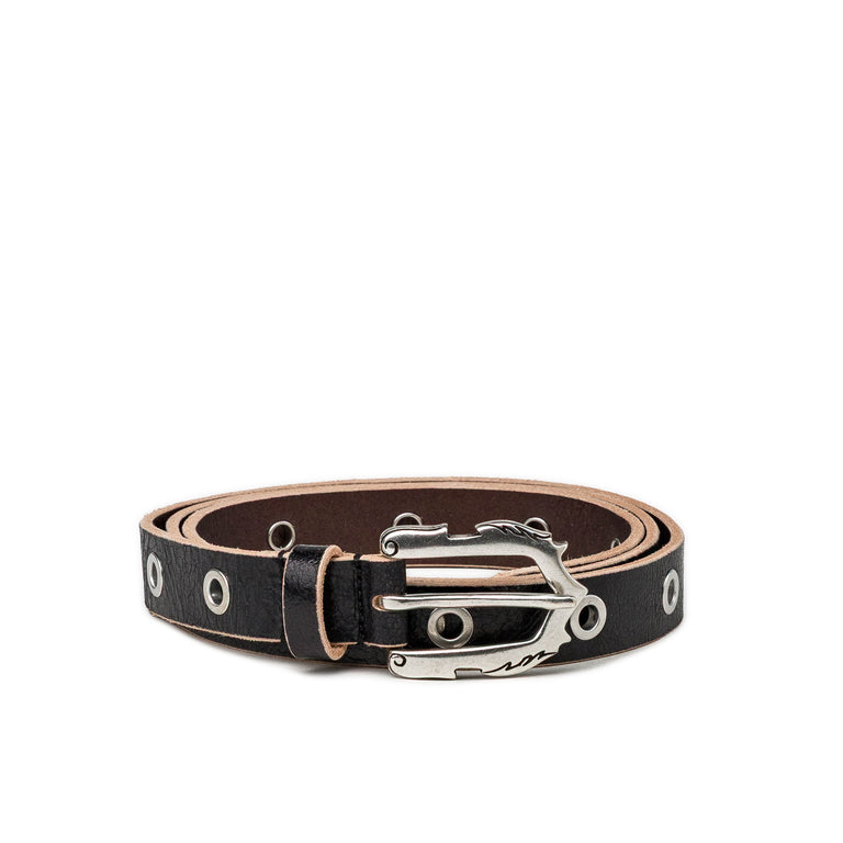 Molebo Extra Long Flame Cracked Eyelet Belt - 80 / Black Cracked
