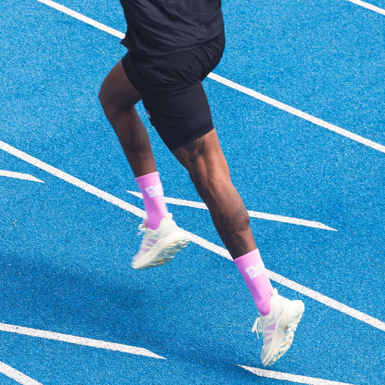 Bad Habits Running Socks (Pink) onfeet