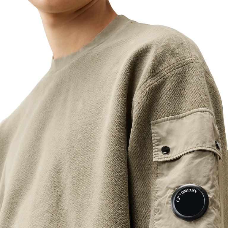 C.P. Company Brushed Emerized Diagonal Fleece Lens Sweatshirt - S / Fallen Rock - 4
