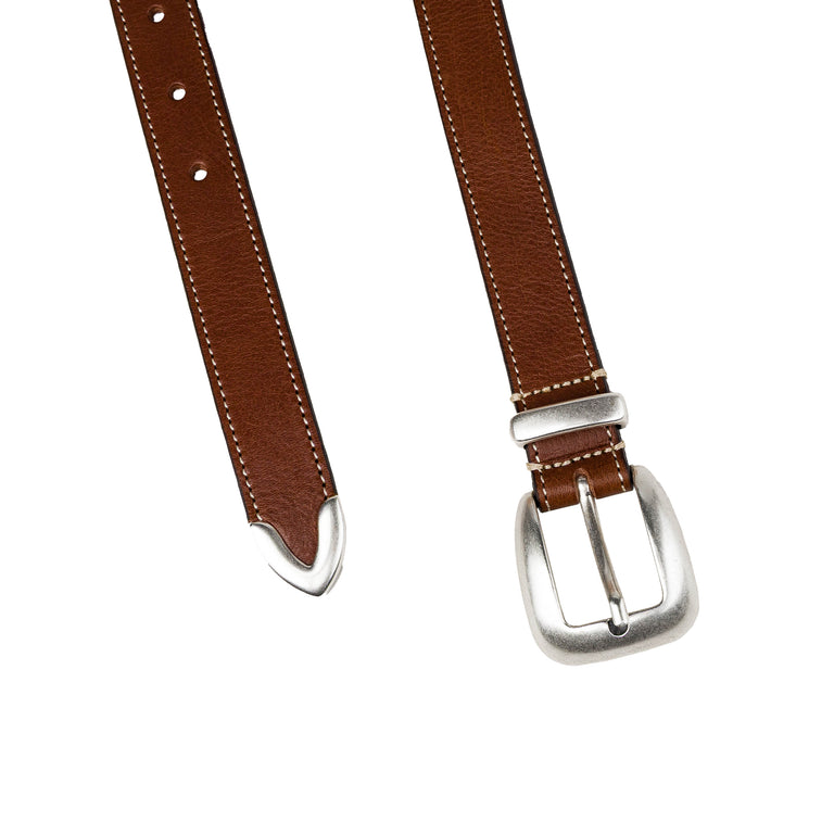 Molebo Soft Leather Triple Hardware Belt - 80 / Cognac - 2