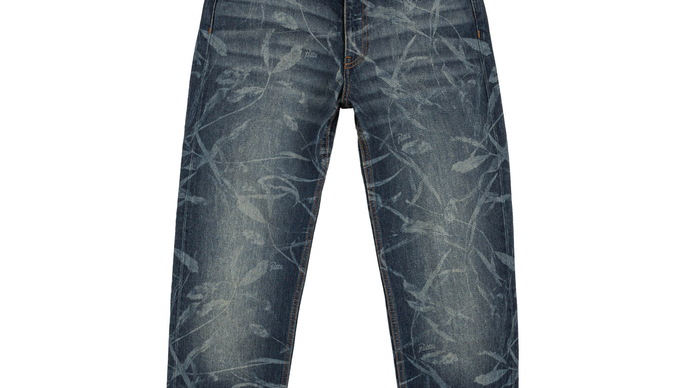 Laser Denim Prints Patta Leaves Laser Printed Denim Jeans Apparel