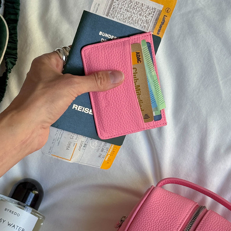 Asphaltgold Leather Card Holder (Pink) onfeet