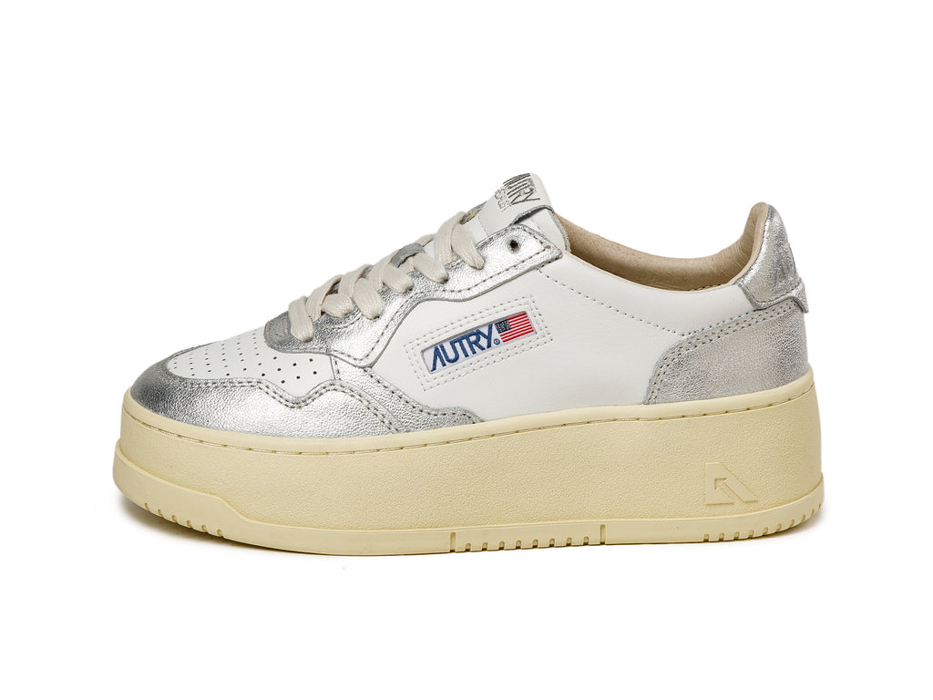【関税&送料込】AUTRY Sneakers Silver Autry Medalist Mid Bicolor Sneakers In White And Silver Leather