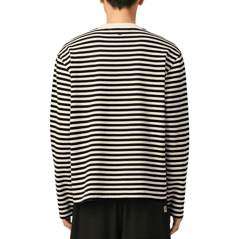AMI Paris Ami De Coeur Striped Longsleeve - S / Noir / Ivoire - 3