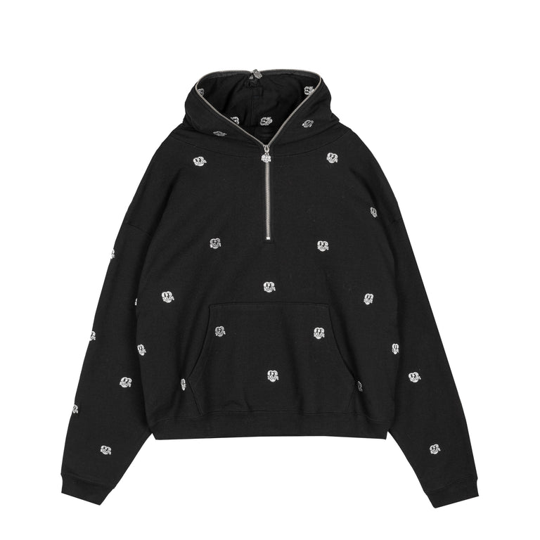 CHITO International Allover Finesse Embroidered 1/4 Zip Pullover Hoodie - L / Black
