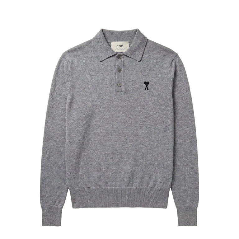 AMI Paris	Ami De Coeur Wool Polo - XL / Gris Cendre Chine / Black
