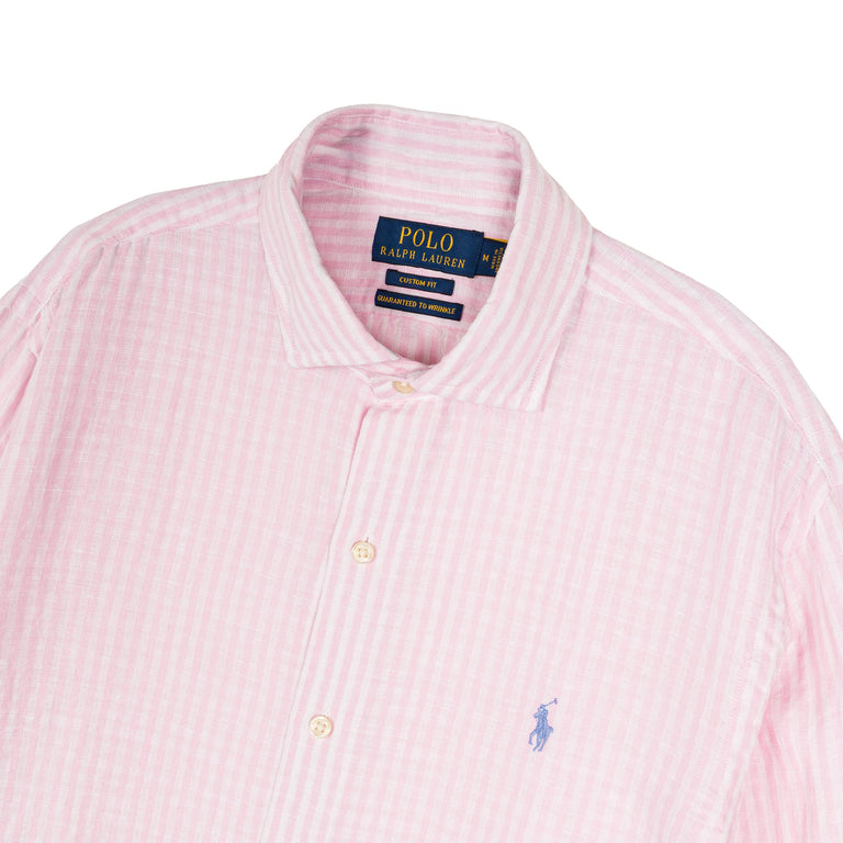 Polo Ralph Lauren Custom Fit Striped Seersucker Linen Shirt - XL / Pink / White - 2