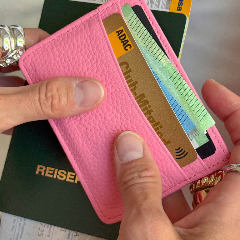 Asphaltgold Leather Card Holder (Pink) onfeet