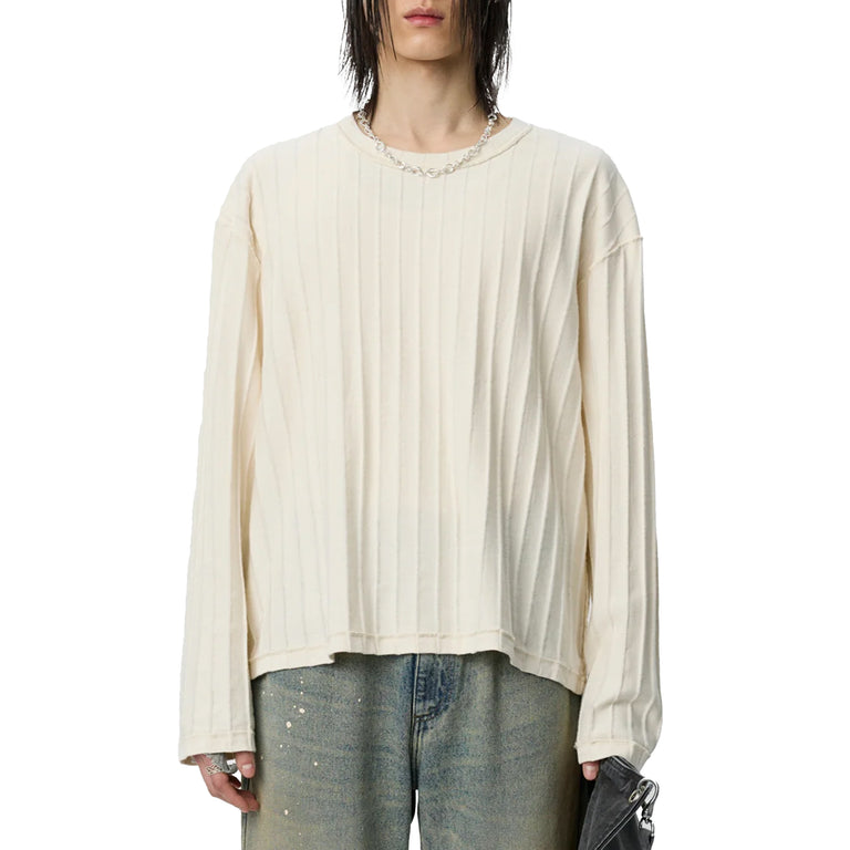 mfpen Round Neck Sweater - L / Ecru Inverted Ajour Stripe - 2