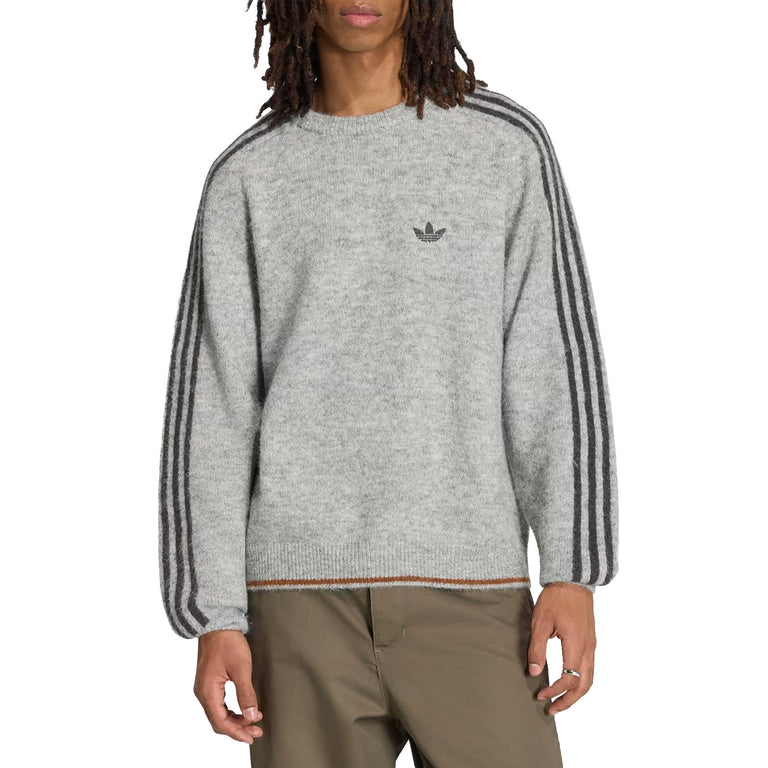 Adidas	3-Stripes Fluffy Knit Crew Sweatshirt - XXL / Medium Grey Heather - 3