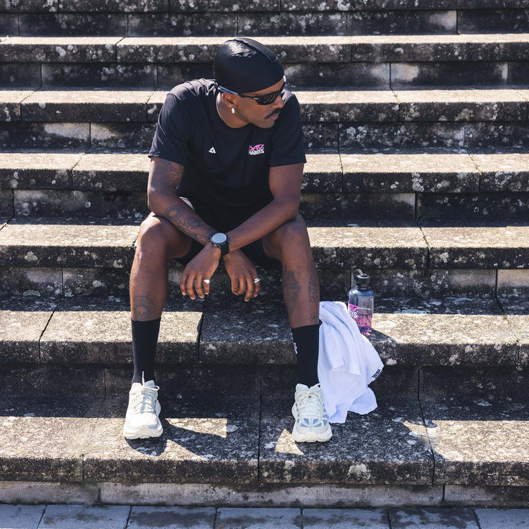 Bad Habits Running T-Shirt (Black) onfeet